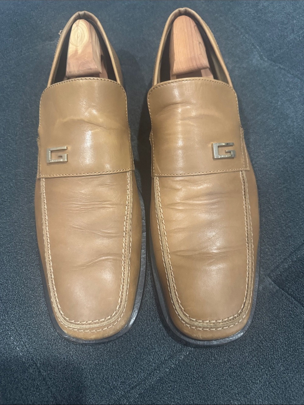 Gucci Men's Light Brown Leather Slip-On Loafers with G Logo